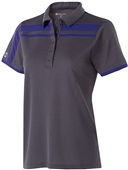 Womens 5-Button Polo Shirt (Carbon, with Blue,Yellow,Forest,Lime,Maroon,Navy,Purple) CARBON/PURPLE Pocket