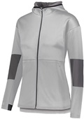 Womens Full Zip, Pocketed Hooded Jacket (Black,Graphite,Navy,Royal,Red,White) WHITE PRINT/CARBON Pocket