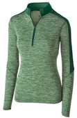 Womens Stylish 1/2 Zip Heather Pullover Jacket (18-Colors) FOREST HEATHER/ FOREST Pocket