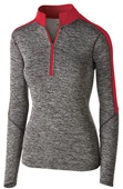 Womens 1/2 Zip Heather Pullover Jacket (18-Colors) BLACK HEATHER/ SCARLET Pocket