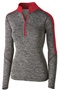 Womens 1/2 Zip Heather Pullover Jacket (18-Colors) BLACK HEATHER/ SCARLET Pocket