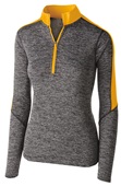 Womens 1/2 Zip Heather Pullover Jacket (18-Colors) BLACK HEATHER/ LIGHT GOLD Pocket