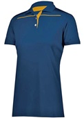 Womens 3-Button Polo Shirt (Black,Forest,Graphite,Kelly,Maroon,Navy,Purple,Red,White) NAVY/GOLD Pocket
