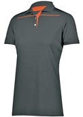 Womens 3-Button Polo Shirt (Black,Forest,Graphite,Kelly,Maroon,Navy,Purple,Red,White) BLACK/ORANGE Pocket