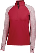 Womens/ Girls 1/2 Zip 2-Tone Pullover (Black,Forest,Maroon,Navy,Orange,Purple,Royal,Red,White) SCARLET/SCARLET HEATHER Pocket
