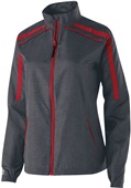 Womens 2-Color, Dropped Tail, Duel Inside Pockets Lightweight Jacket CARBON PRINT/SCARLET Pocket