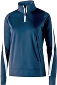 Womens 1/4 Zip, Front Pockets Pullover Jacket (Black,Forest,Graphite,Maroon,Navy,Royal,Red) NAVY/WHITE Pocket