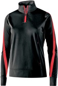 Womens 1/4 Zip, Front Pockets Pullover Jacket (Black,Forest,Graphite,Maroon,Navy,Royal,Red) BLACK/ SCARLET Pocket