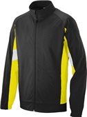 Adult/ Youth Full Zip, Front Pockets, Open Bottom, Matte brushed Tricot Jacket BLACK/POWER YELLOW/WHITE Pocket