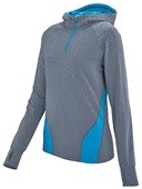 Womens1/2 Zip, Scuba Hood, 4-Way Stretch Pullover Hoodie GRAPHITE HEATHER/POWER BLUE Pocket