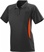 Womens 2-color, Wicking, 3-Button, Mission Polo Sport Shirt  BLACK/ORANGE Pocket