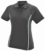 Womens 2-Color Wicking Sport Polo Shirt BLACK/SLATE/WHITE Pocket
