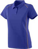 Womens Contrast Piping, Wicking Sports Polo Shirt PURPLE/GOLD Pocket
