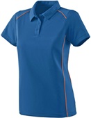 Womens Contrast Piping, Wicking Sports Polo Shirt NAVY/ORANGE Pocket