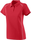 Womens Contrast Piping, Wicking Sports Polo Shirt RED/WHITE Pocket