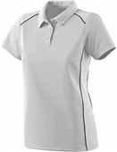 Womens Contrast Piping, Wicking Sports Polo Shirt WHITE/BLACK Pocket