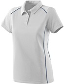 Womens Contrast Piping, Wicking Sports Polo Shirt WHITE/NAVY Pocket