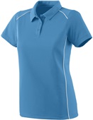 Womens Contrast Piping, Wicking Sports Polo Shirt COLUMBIA BLUE/WHITE Pocket