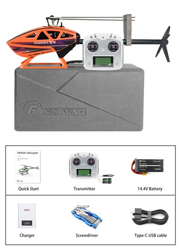 Flywing FW450L V3 RC Helicopter w/ H1-GPS Flight Controller RTF