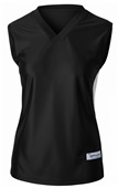 Womens Dazzle V-Neck Sleeveless Basketball Jersey BLACK/WHITE Front