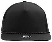 Zapped Marine R+ 5-Panel Medium Profile Rope Brim Snapback Hat BLACK-TWISTED BLACK WHITE ROPE Front