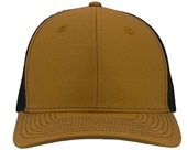 Zapped Warrior Curved Bill Medium Profile Trucker Snapback Hat CARAMEL-BLACK Front