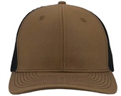 Zapped Warrior Curved Bill Medium Profile Trucker Snapback Hat BROWN-BLACK Front