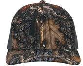 Zapped Warrior Curved Bill Medium Profile Trucker Snapback Hat OAK CAMO-GREY Front