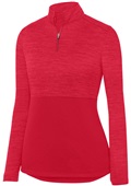 Ladies Shadow Tonal Heather 1/4 Zip Pullover RED Pocket