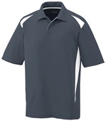Adult 3-Button Polyester Wicking Athletic Sports Polo Shirt GRAPHITE/WHITE Pocket
