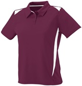 Womens 3-Button 2-Color Polyester Wicking Athletic Sports Polo Shirt MAROON/WHITE Pocket