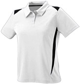 Womens 3-Button 2-Color Polyester Wicking Athletic Sports Polo Shirt WHITE/BLACK Pocket
