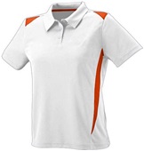 Womens 3-Button 2-Color Polyester Wicking Athletic Sports Polo Shirt WHITE/ORANGE Pocket