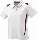 Womens 3-Button 2-Color Polyester Wicking Athletic Sports Polo Shirt WHITE/MAROON Pocket