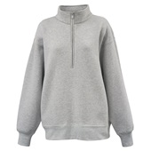 Womens Oversize 1/2 Zip OVERSIZE FIT LONGER Length GREY Pocket