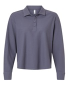 Adidas Women's Beyond Long Sleeve Loose Polo A1008 PRELOVED VIOLET Pocket