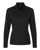 Adidas Women's Textured Stripe Quarter-Zip Pullover A709 BLACK Pocket
