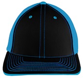 Pacific Headwear 404M Trucker PacFlex Mesh Baseball Caps BLACK/NEON BLUE/BLACK Front