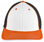 Pacific Headwear 404M Trucker PacFlex Mesh Baseball Caps WHITE/BLACK/ORANGE Front