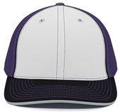 Pacific Headwear 404M Trucker PacFlex Mesh Baseball Caps WHITE/PURPLE/BLACK Front