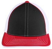 Pacific Headwear 404M Trucker PacFlex Mesh Baseball Caps BLACK/WHITE/RED Front