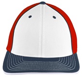 Pacific Headwear 404M Trucker PacFlex Mesh Baseball Caps WHITE/RED/NAVY Front