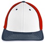 Pacific Headwear 404M Trucker PacFlex Mesh Baseball Caps WHITE/RED/NAVY Front