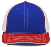 Pacific Headwear 404M Trucker PacFlex Mesh Baseball Caps ROYAL/WHITE/RED Front