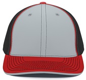 Pacific Headwear 404M Trucker PacFlex Mesh Baseball Caps Silver/Black/Red Front