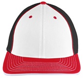 Pacific Headwear 404M Trucker PacFlex Mesh Baseball Caps WHITE/BLACK/RED Front