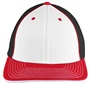 Pacific Headwear 404M Trucker PacFlex Mesh Baseball Caps WHITE/BLACK/RED Front