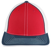 Pacific Headwear 404M Trucker PacFlex Mesh Baseball Caps RED/WHITE/NAVY Front