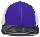 Pacific Headwear 404M Trucker PacFlex Mesh Baseball Caps PURPLE/WHITE/BLACK Front