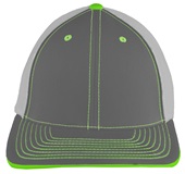 Pacific Headwear 404M Trucker PacFlex Mesh Baseball Caps GRAPHITE/WHITE/NEON GREEN Front